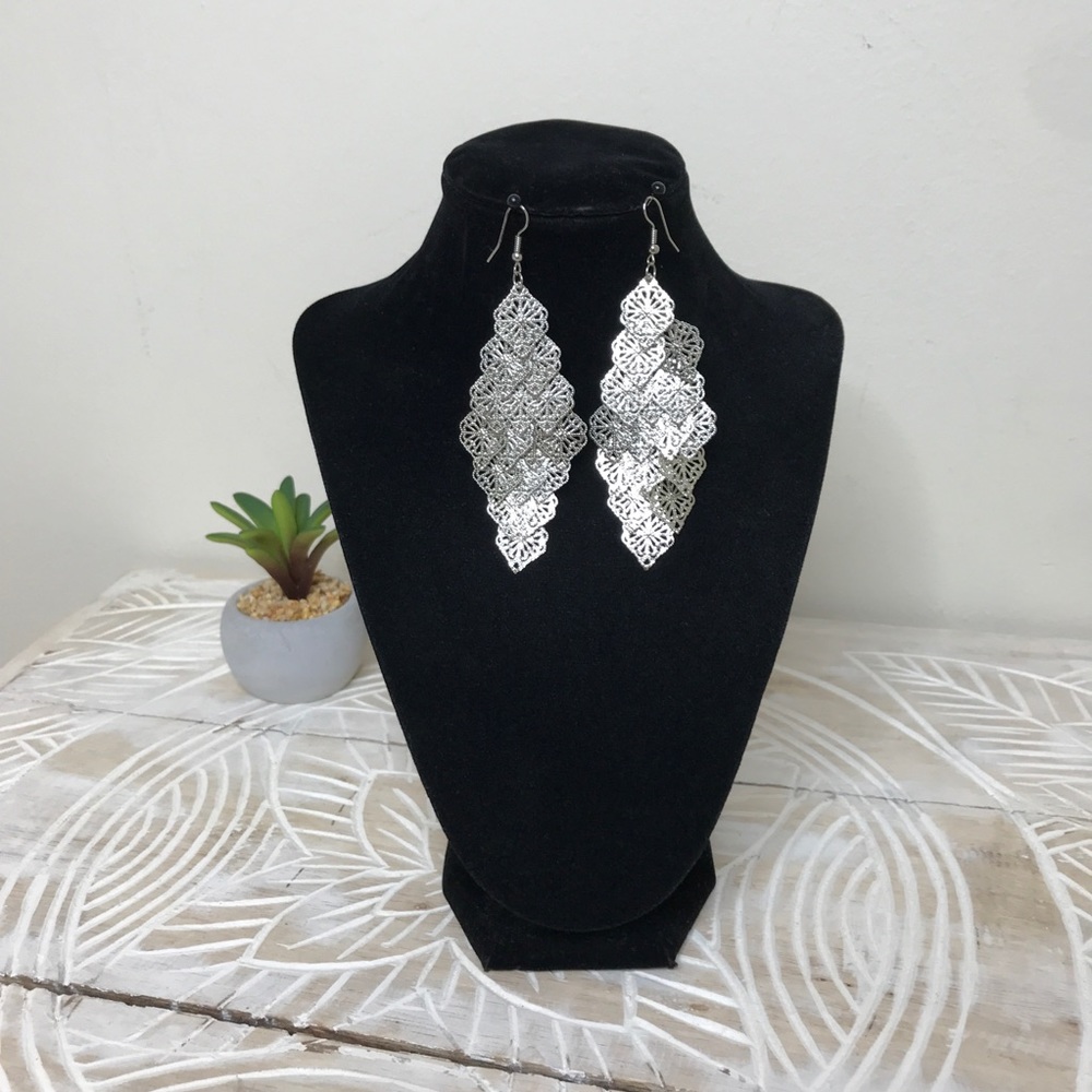 Silver Cascading Diamond Shape Earrings